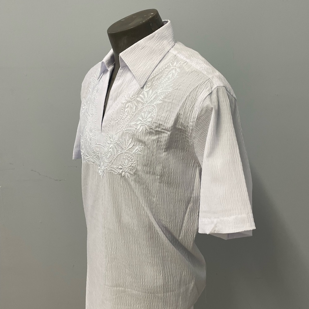 Bagazio shirt white vneck collar embroidery classic fit - Picture 2 of 3